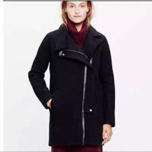 Madewell Jackets & Blazers - Madewell Black Wool Blend City Grid Cocoon Coat Leather Trim Size 4